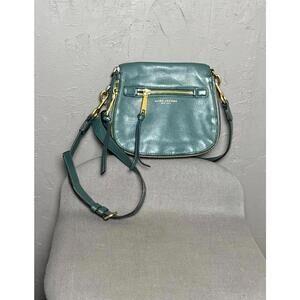 Marc Jacobs Teal Green Recruit Saddle Bag Pebbled Leather Gold Hardware